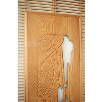 両面ガラス 筬と木彫欄間　R0417 