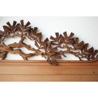 井波彫刻 横山一夢 榧 鷹松木彫欄間 2枚1組　R0418Y 