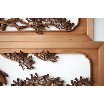 井波彫刻 横山一夢 榧 鷹松木彫欄間 2枚1組　R0418Y 