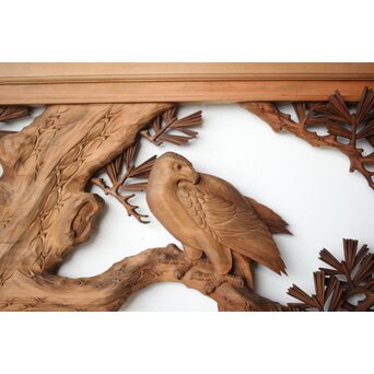 井波彫刻 横山一夢 榧 鷹松木彫欄間 2枚1組　R0418Y 