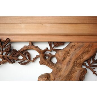 井波彫刻 横山一夢 榧 鷹松木彫欄間 2枚1組　R0418Y 