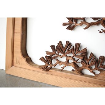 井波彫刻 横山一夢 榧 鷹松木彫欄間 2枚1組　R0418Y 