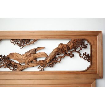 井波彫刻 横山一夢 榧 鷹松木彫欄間 2枚1組　R0418Y 