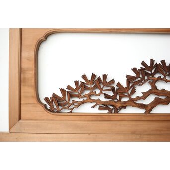 井波彫刻 横山一夢 榧 鷹松木彫欄間 2枚1組　R0418Y 