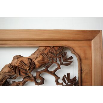 井波彫刻 横山一夢 榧 鷹松木彫欄間 2枚1組　R0418Y 