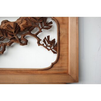 井波彫刻 横山一夢 榧 鷹松木彫欄間 2枚1組　R0418Y 