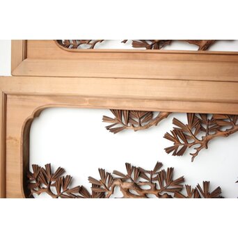 井波彫刻 横山一夢 榧 鷹松木彫欄間 2枚1組　R0418Y 