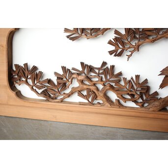 井波彫刻 横山一夢 榧 鷹松木彫欄間 2枚1組　R0418Y 