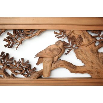 井波彫刻 横山一夢 榧 鷹松木彫欄間 2枚1組　R0418Y 