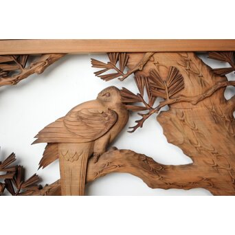 井波彫刻 横山一夢 榧 鷹松木彫欄間 2枚1組　R0418Y 