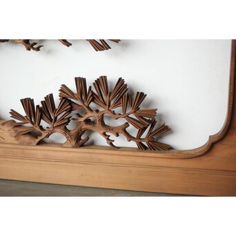 井波彫刻 横山一夢 榧 鷹松木彫欄間 2枚1組　R0418Y 