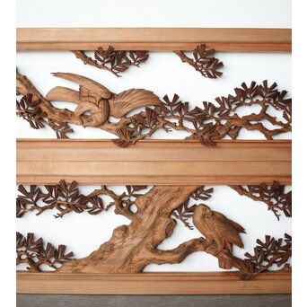 井波彫刻 横山一夢 榧 鷹松木彫欄間 2枚1組　R0418Y 