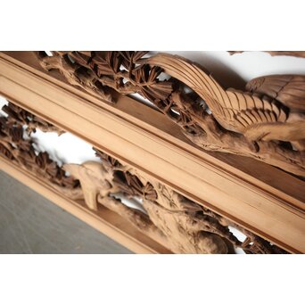 井波彫刻 横山一夢 榧 鷹松木彫欄間 2枚1組　R0418Y 