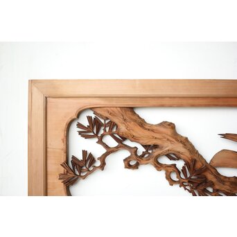 井波彫刻 横山一夢 榧 鷹松木彫欄間 2枚1組　R0418Y 