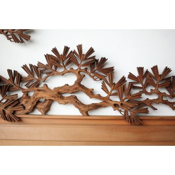 井波彫刻 横山一夢 榧 鷹松木彫欄間 2枚1組　R0418Y 