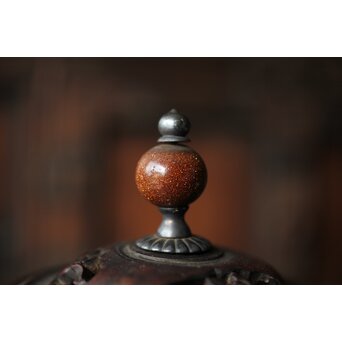 中国陶磁 明代 紫檀意蓋台 三足青磁香炉　P487 