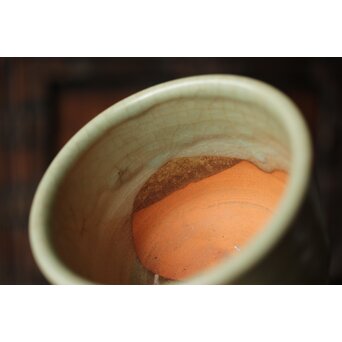 中国陶磁 明代 紫檀意蓋台 三足青磁香炉　P487 