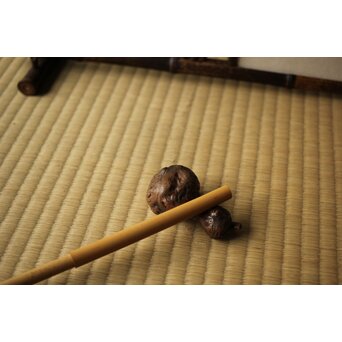 瓢型 瘤木 筆架 根付　X465 