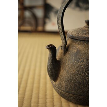 金寿堂 蓋裏在印 総鉄長閑型平手 鉄瓶　M421 