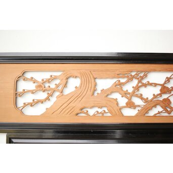 中型 黒枠松竹梅木彫欄間 2枚1組　R0423 