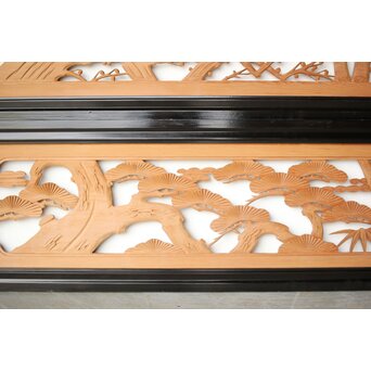 中型 黒枠松竹梅木彫欄間 2枚1組　R0423 