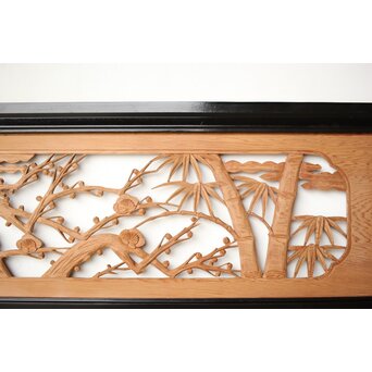 中型 黒枠松竹梅木彫欄間 2枚1組　R0423 