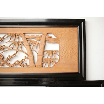 中型 黒枠松竹梅木彫欄間 2枚1組　R0423 