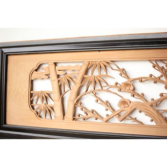 中型 黒枠松竹梅木彫欄間 2枚1組　R0423 