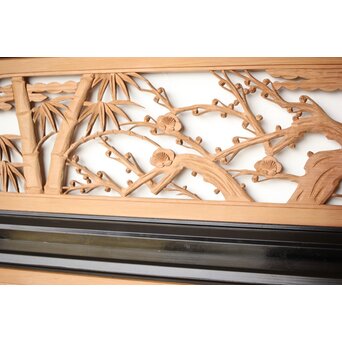 中型 黒枠松竹梅木彫欄間 2枚1組　R0423 