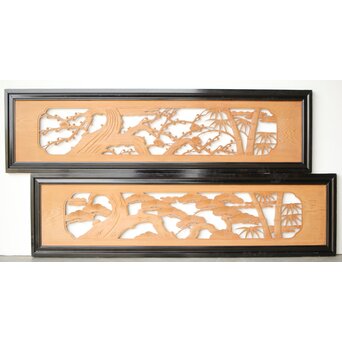 中型 黒枠松竹梅木彫欄間 2枚1組　R0423 B面　同じデザインです