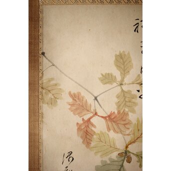 川合玉堂 尉鶲 自画自賛 川合修二識箱 掛軸　Z531 