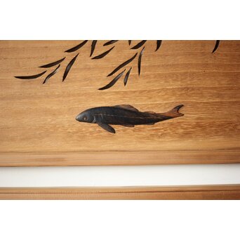 玉声銘 指物欄間 2枚1組　R0428YD 黒柿材の立体表現