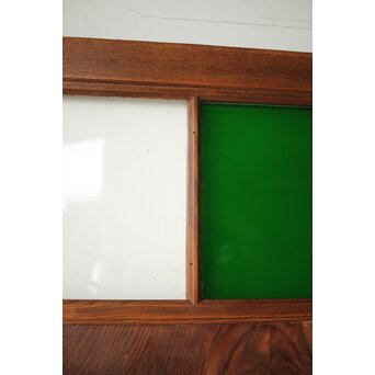 クリアと緑色ガラスの堅木建具 2枚1組　GD0237Y 