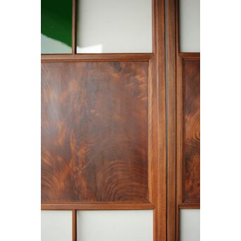 クリアと緑色ガラスの堅木建具 2枚1組　GD0237Y 