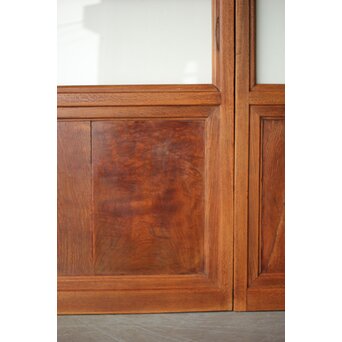 クリアと緑色ガラスの堅木建具 2枚1組　GD0237Y 