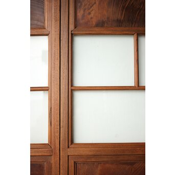 クリアと緑色ガラスの堅木建具 2枚1組　GD0237Y 