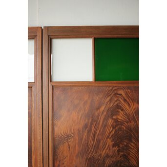 クリアと緑色ガラスの堅木建具 2枚1組　GD0237Y 