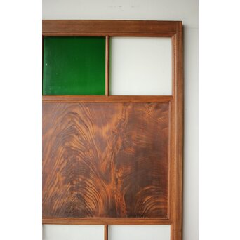 クリアと緑色ガラスの堅木建具 2枚1組　GD0237Y 