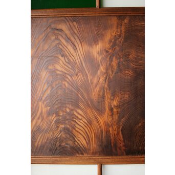 クリアと緑色ガラスの堅木建具 2枚1組　GD0237Y 