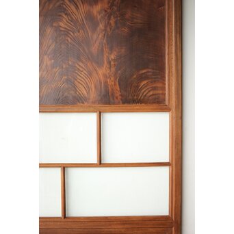 クリアと緑色ガラスの堅木建具 2枚1組　GD0237Y 