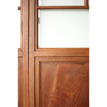 クリアと緑色ガラスの堅木建具 2枚1組　GD0237Y 