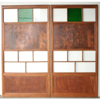 クリアと緑色ガラスの堅木建具 2枚1組　GD0237Y ウラ