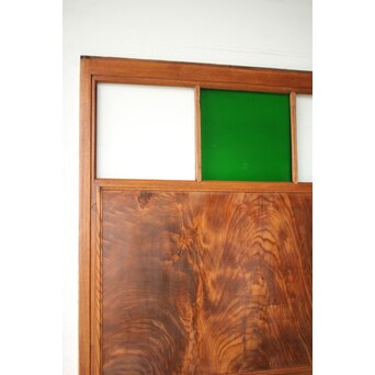 クリアと緑色ガラスの堅木建具 2枚1組　GD0237Y 