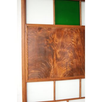 クリアと緑色ガラスの堅木建具 2枚1組　GD0237Y 