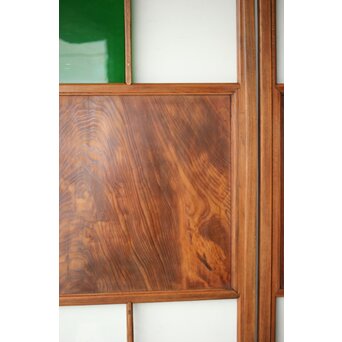 クリアと緑色ガラスの堅木建具 2枚1組　GD0237Y 