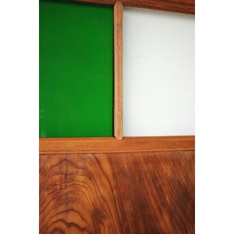 クリアと緑色ガラスの堅木建具 2枚1組　GD0237Y 