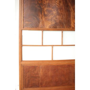 クリアと緑色ガラスの堅木建具 2枚1組　GD0237Y 