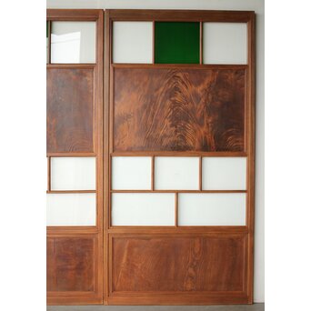 クリアと緑色ガラスの堅木建具 2枚1組　GD0237Y 