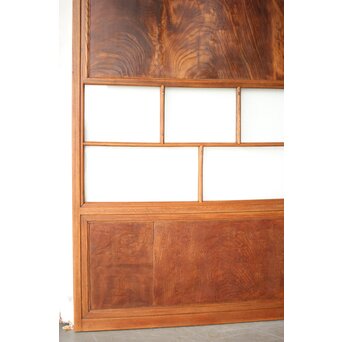 クリアと緑色ガラスの堅木建具 2枚1組　GD0237Y 