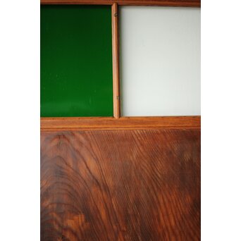 クリアと緑色ガラスの堅木建具 2枚1組　GD0237Y 